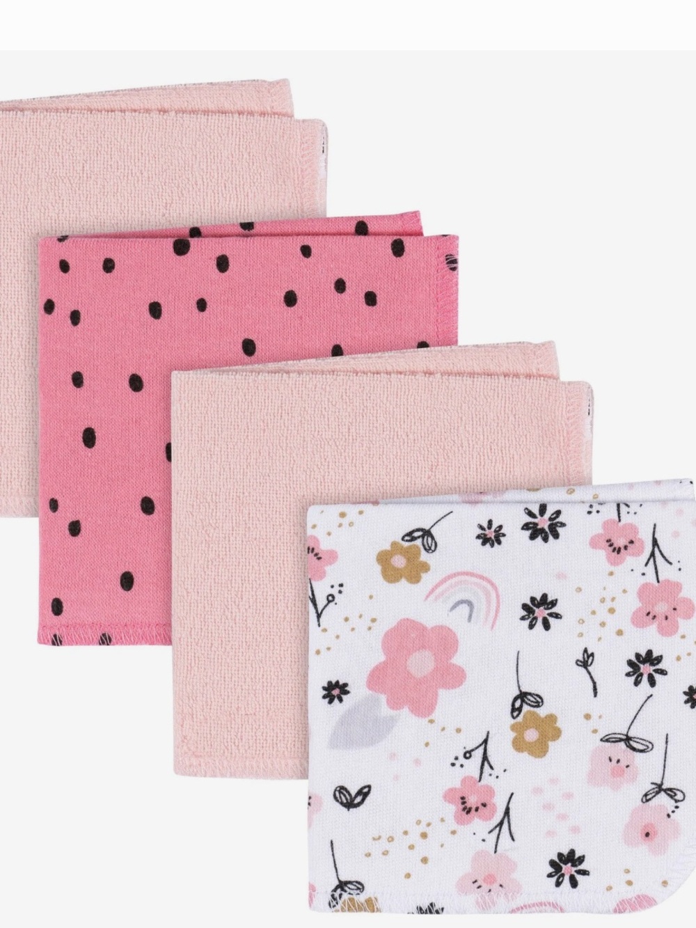 Gerber Pink Floral & Polka Dot Baby Washcloths - Pink, White, Gold